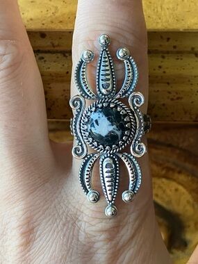 White Buffalo Turquoise Sterling Silver Statement Ring Size 9